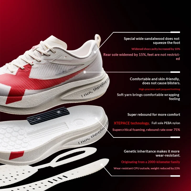 XTEP 2000km PRO Men's Running Sneakers 2026 Spring Cushioned Stability Comfort Lightweight Male Sports shoes 874219110026