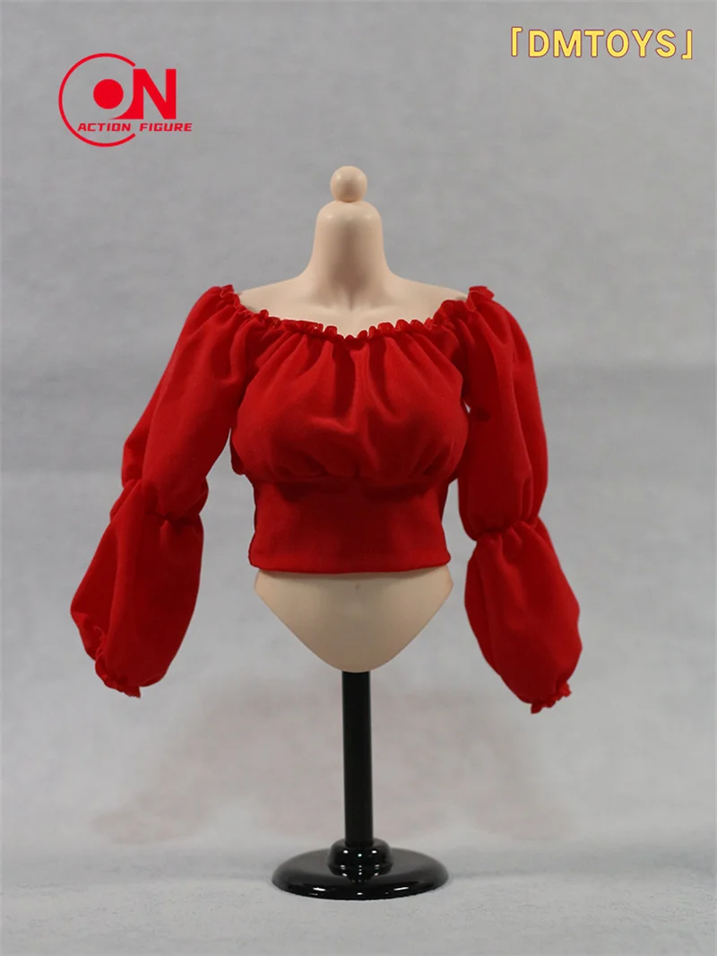 DMTOYS DF080 1/6 Schaal Een woord Kraag Ijs Zijde Bubble Mouw Top Kleding Model Fit 12 "Vrouwelijke soldaat Action Figure Body Poppen
