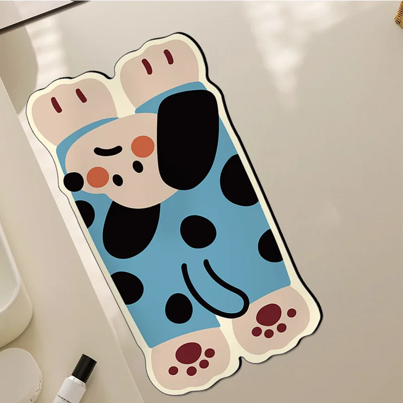 

VIKAMA Diatomite Stone Bath Mat Non-slip Quick Dry Absorbent Cute Puppy for Bathroom Decor