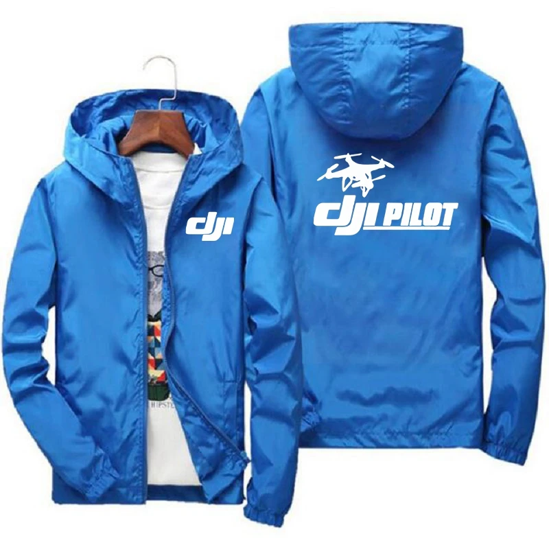 Men\'s Bomber Hooded DJI Drone Pilot Casual Thin Windbreaker Jackets Coat Male Outwear Sports Windproof Clothing Large Size 7XL