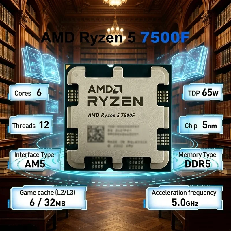 스팽글란트 AMD 데스크탑 게이밍 CPU 라이젠 5 7500F R5 7500F 6코어 12스레드 3.7GHz 32MB L3 캐시 65W 5NM AM5 DDR5 썸네일 7