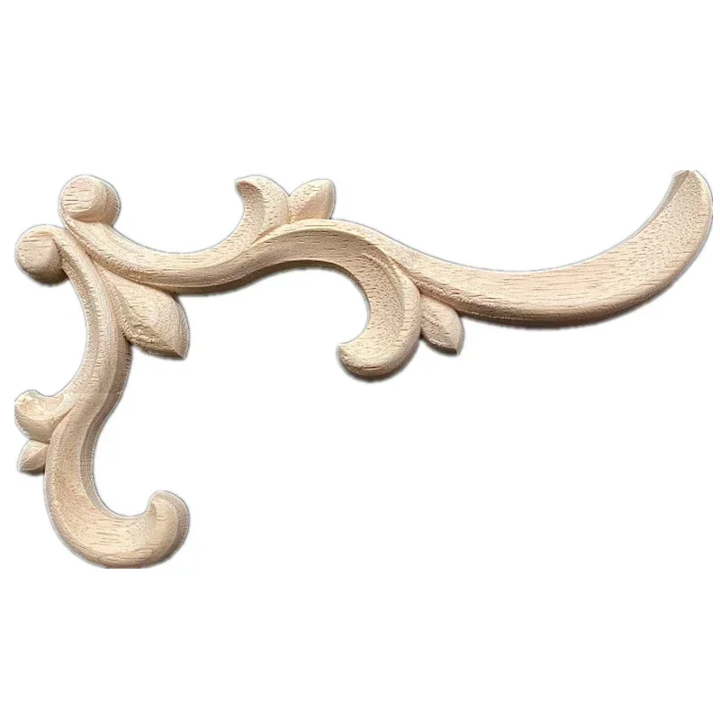 25cm Wood Carved Corner Onlay Applique Unpainted Frame Cupboard Cabinet Decal for Home Bathroom Furniture Decoration