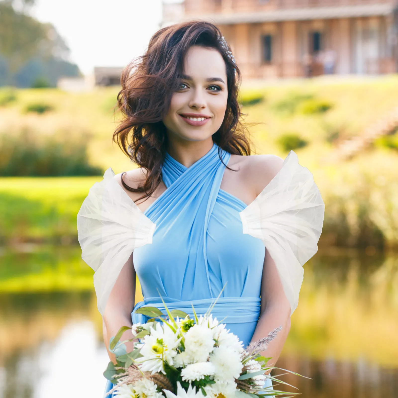 

Elegant Detachable Wedding Dress Bridesmaid Banquet Mesh Arm Decorative Costume Accessory Women Removable Fashion Bridal