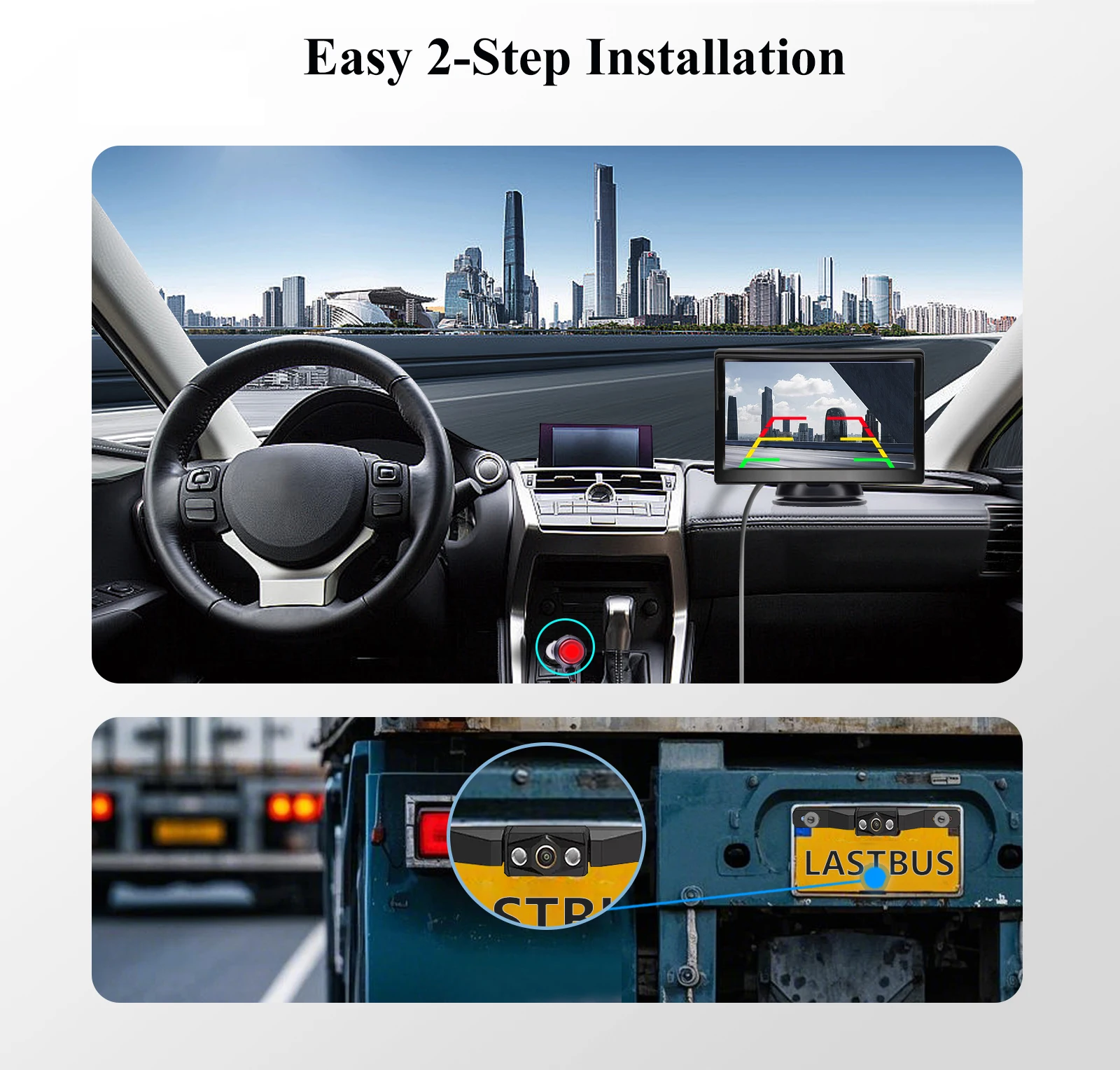 Car Rear View Camera Backup Camera for 12v Car SUVs Pickup 4.3-inch Monitor Night Vision Rear Camera IP69 Waterproof Dual Mounts