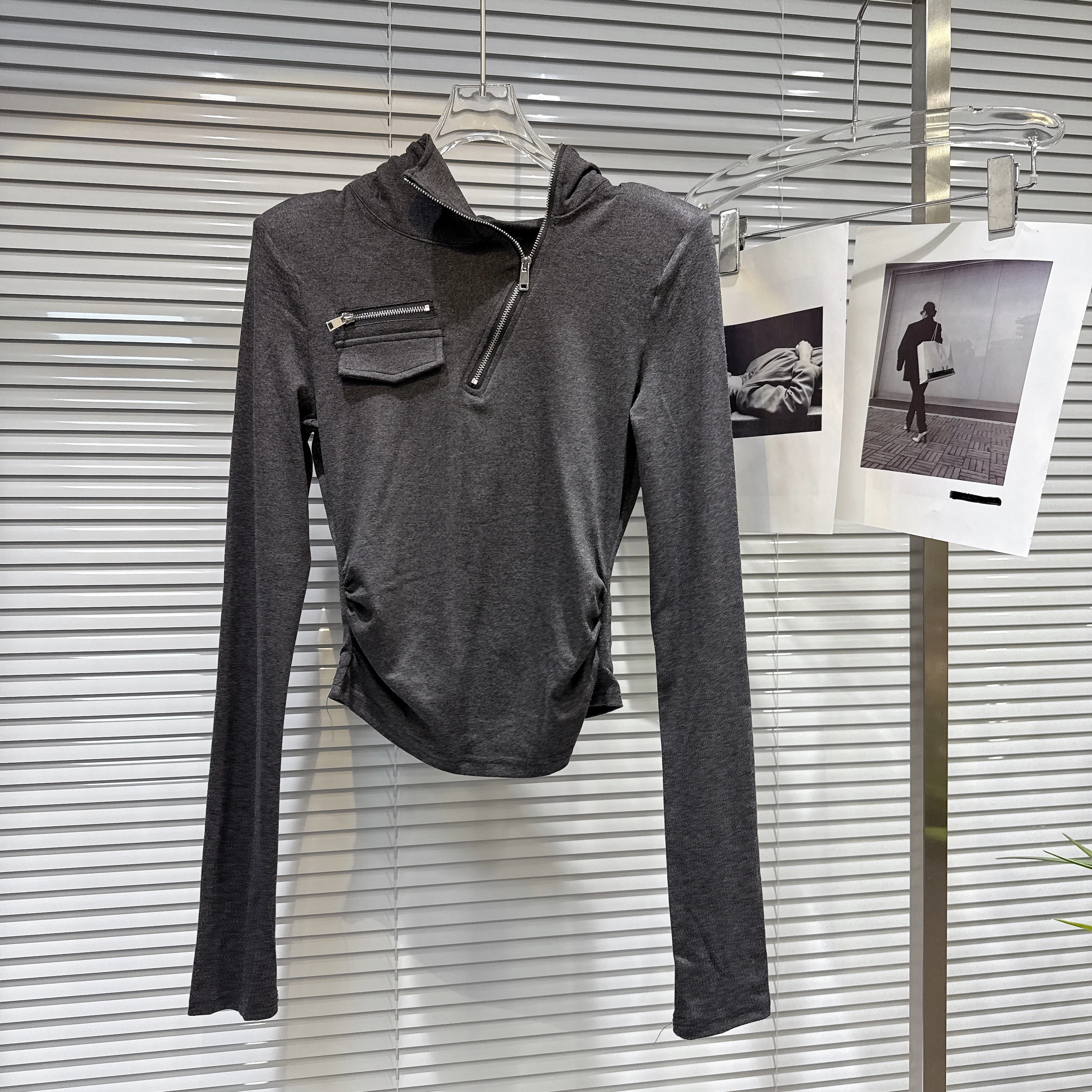 2025 Fall New Fashion Y2k Metal Zipper Hooded Long Sleeve T Shirt for Women