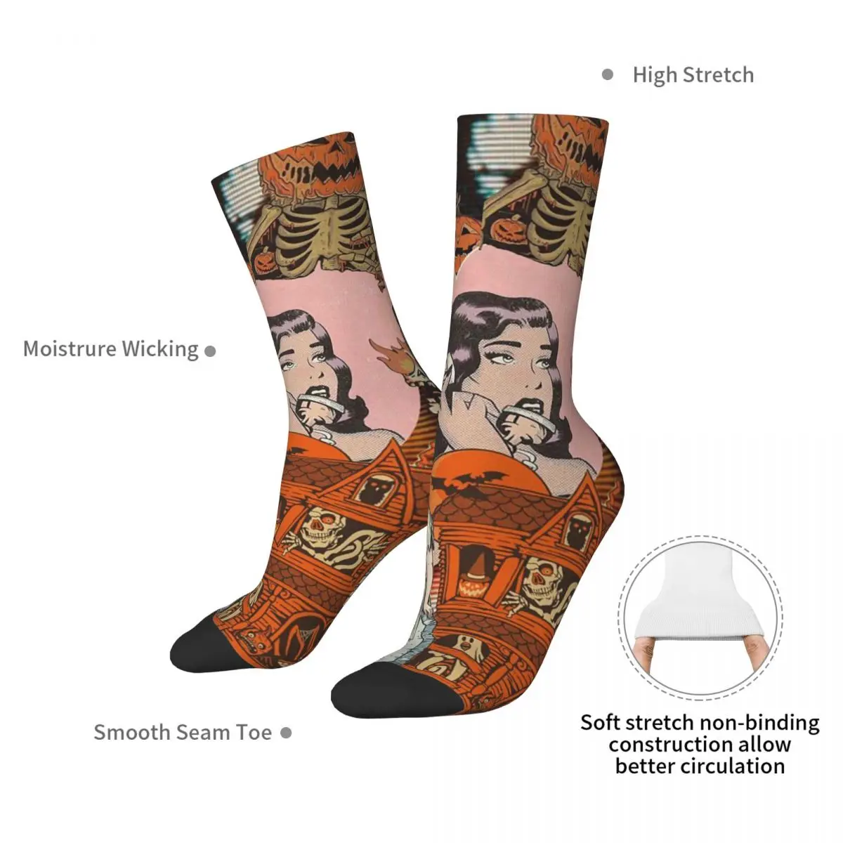 Ghost Pumpkin Halloween Socks Harajuku High Quality Stockings All Season Long Socks Accessories for Man's Woman Birthday Present