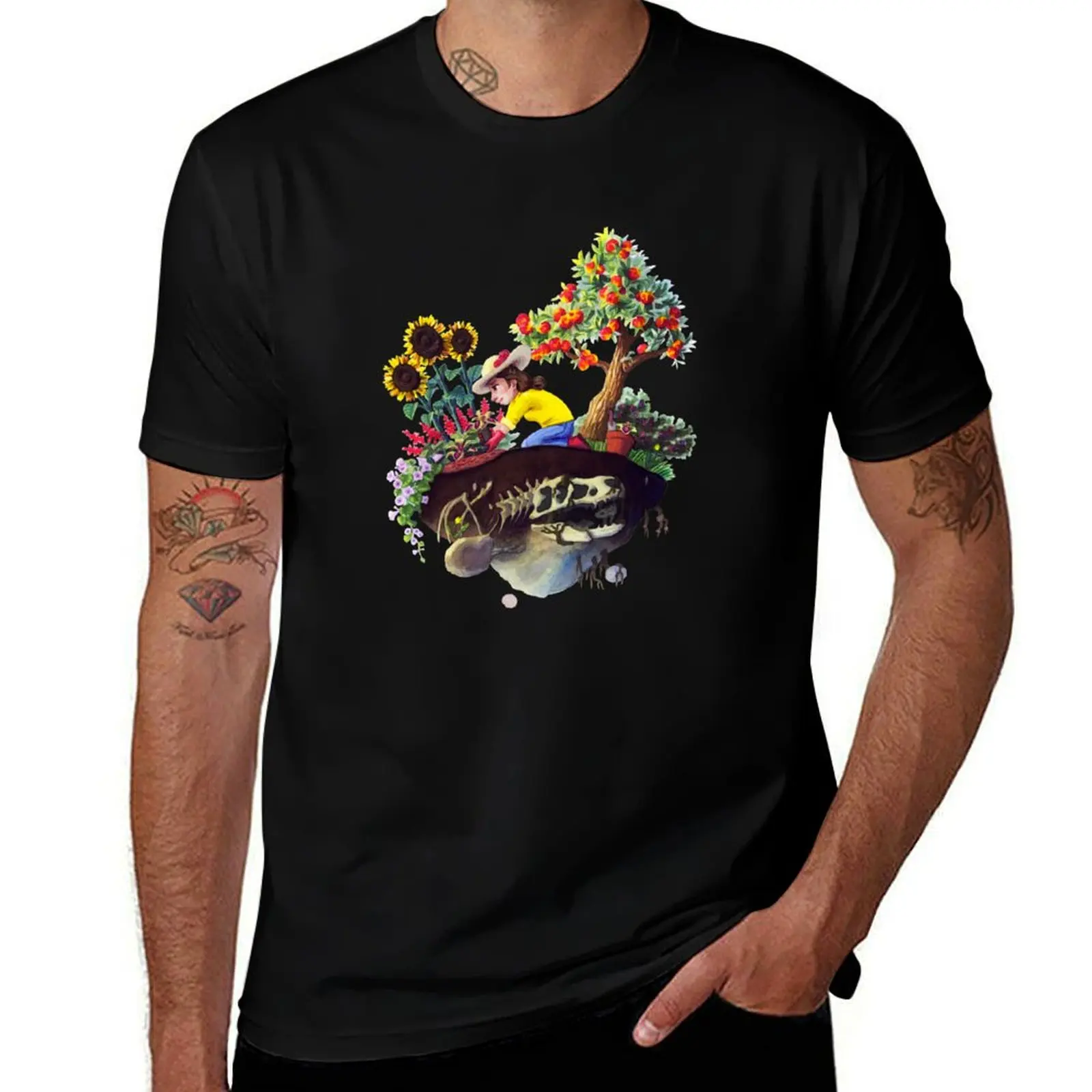 Floating Island Gardener Girl, Homestead Art T-Shirt Plus Size Street Style Tee T-Shirt