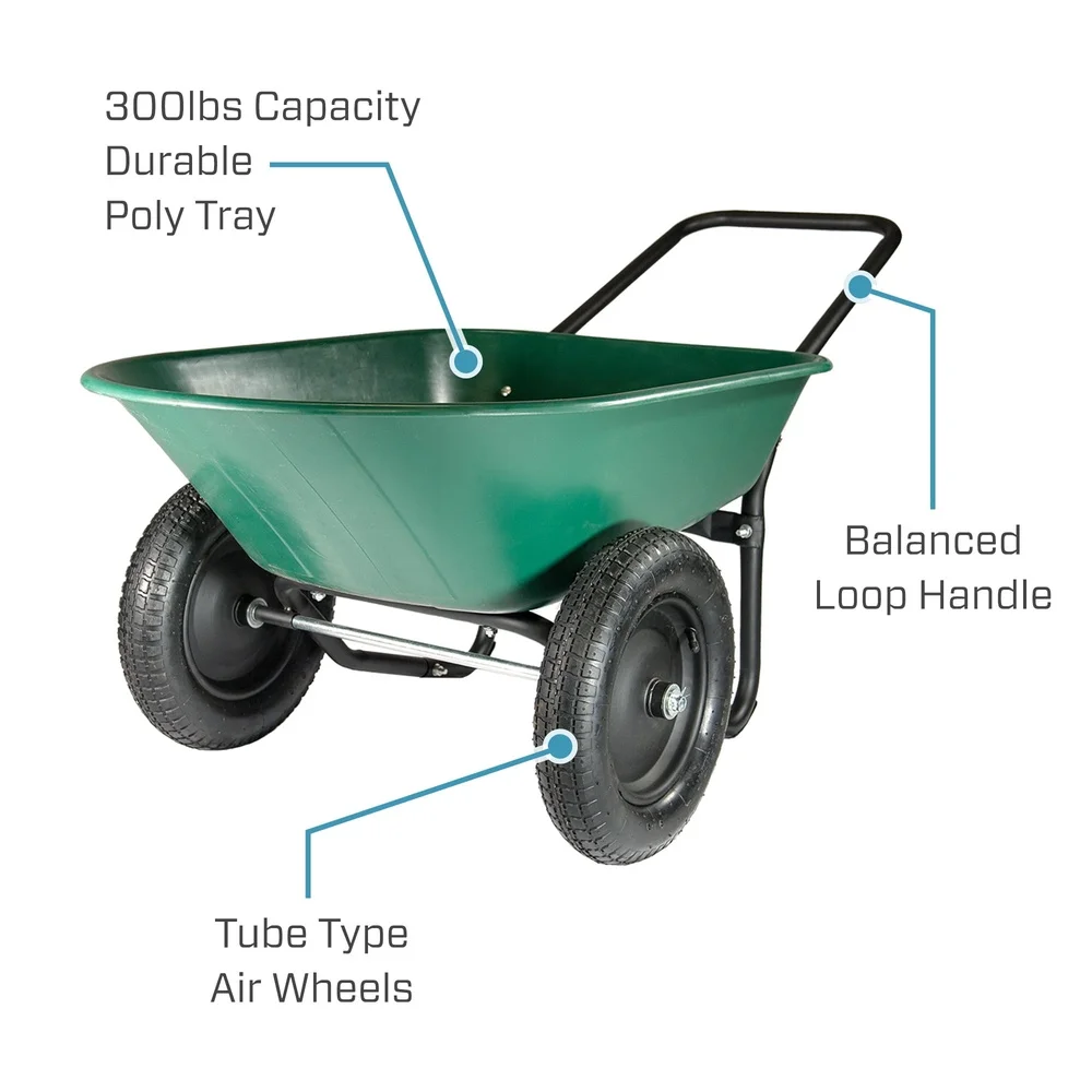 Yard Rover Dual Tire Wheelbarrow 300lb Load Capacity Easy Maneuvering Outdoor Projects Durable Poly Tray Loop Handle