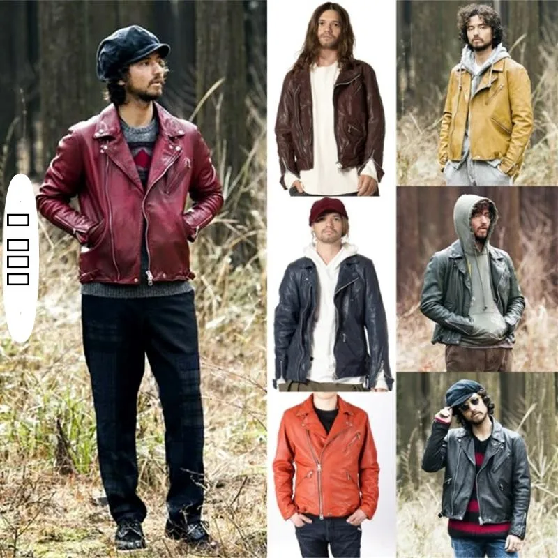 

Мужская легкая мотоциклетная куртка из овчины с эффектом водной окраски, повседневная, с жатой текстурой, весенняя, в японском ретро-стиле, с отложным воротником