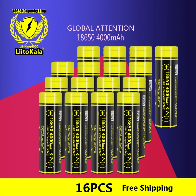 

16PCS LiitoKala 18650 4000mah 3.7V High discharge 18650 Battery 12A Rechargeable High Drain Battery or Box Mod flashlight