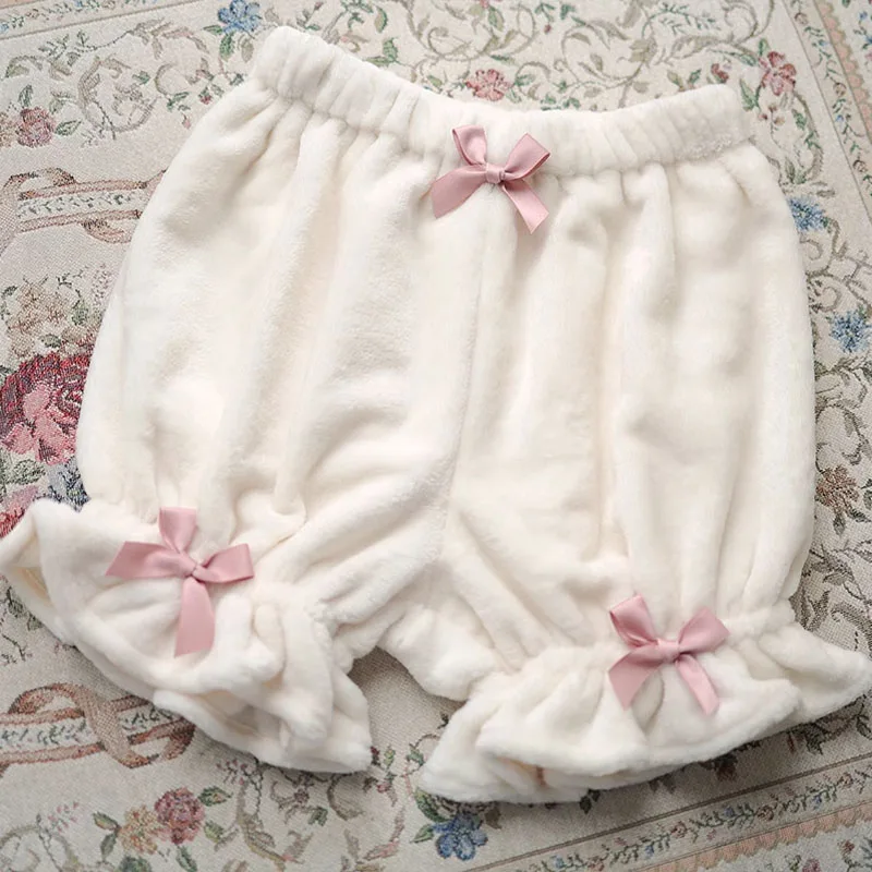 Termico corallo velluto Y2k dolce zucca pantaloni corti Lolita autunno inverno JK pantaloncini di peluche giapponese Kawaii Ruffles lanterna pantaloncini