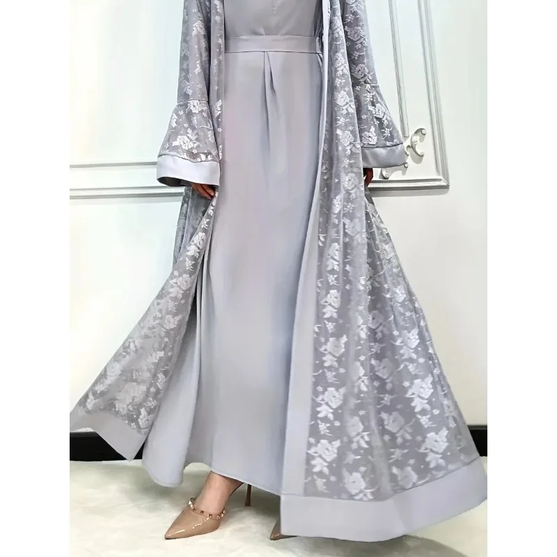 Ramadan Eid Prayer Lace Abaya 2 Piece Set Inner Dress Women Flare Sleeve Long Abayas Kaftan Djellaba Dubai Party Vestidos 2024