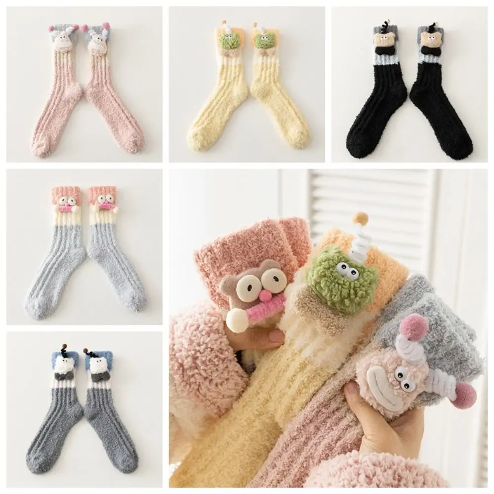

Novelty Thicken Cartoon Plush Socks Home Indoor Hosiery 3D Eyes Sleeping Socks Non-Slip Thermal Warm Socks Autumn Winter