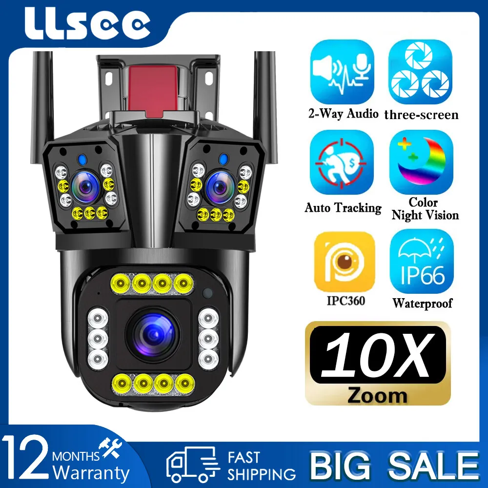 LLSEE 10X zoom, 12MP camera CCTV 360 wireless WIFI outdoor safety and waterproofing, wireless outdoor WIFI monitoring camera