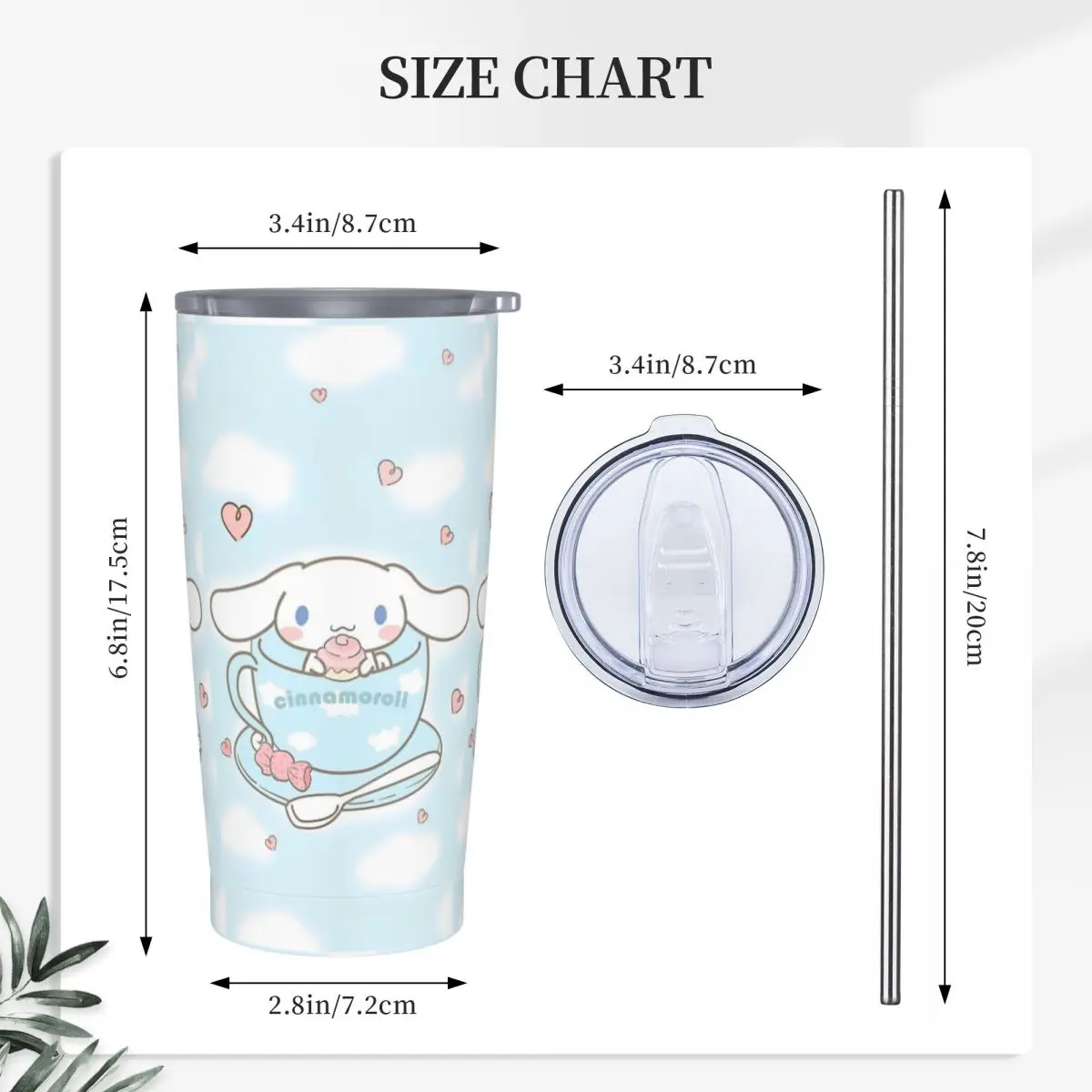 Cinnamoroll Sanrio Tumbler 20oz Stainless Steel Double Wall Vacuum Insulated Tumblers Mug With Straw