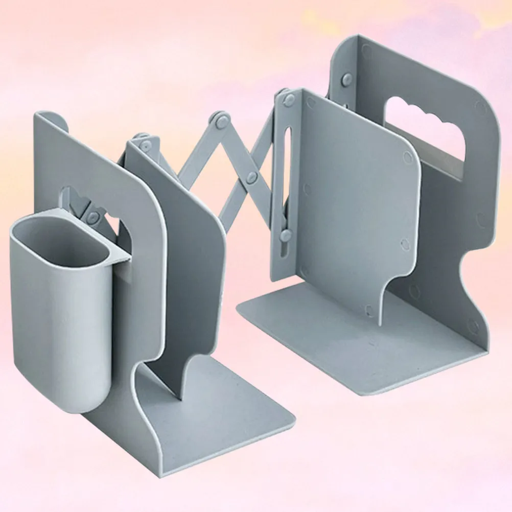 Telescopic Bookend with Pen Holder Heavy Duty Powder Coated Book Ends for Home Office Classroom Library Shelf Desk Organization