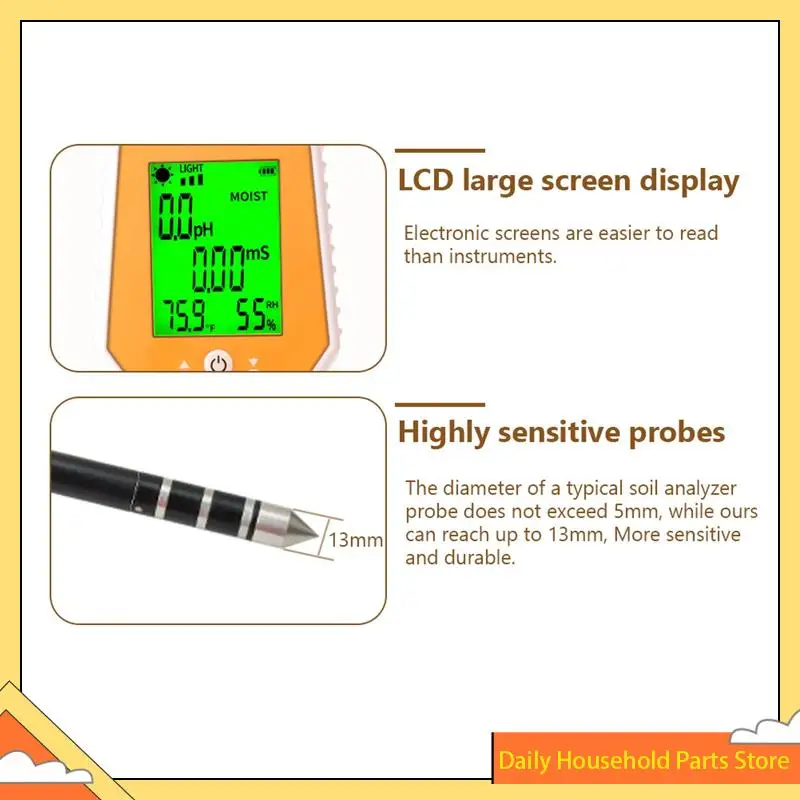Probador de suelo 6 en 1 PH/EC/humedad/luz solar/humedad del aire/temperatura medidor de PH de conductividad de alta precisión para jardinería y agricultura ¡CALIENTE!