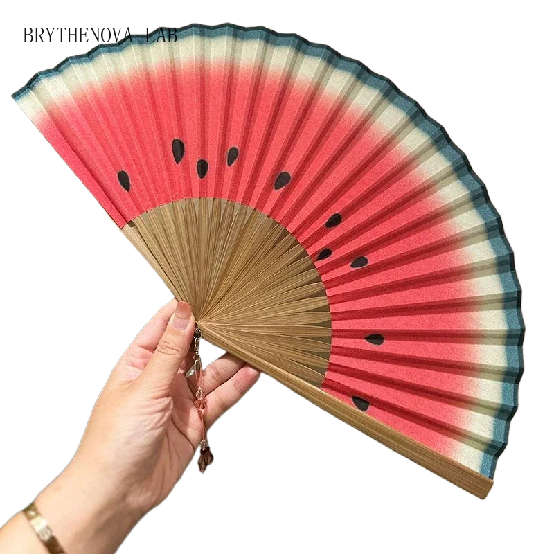Summer Cooling Fruit Folding Fan Retro Fashion Fan Daily Portable Photo Watermelon Runway Prop Craft Gift