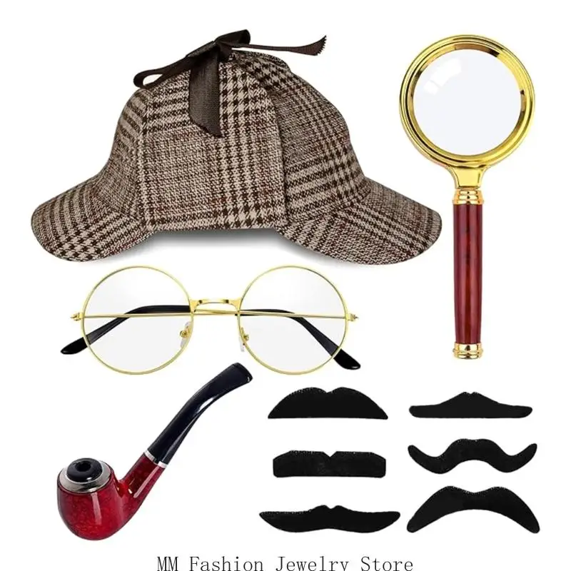 

D0UB 5Pcs Detective Costume Detective Outfits Halloween Detective Fancy Dress Set