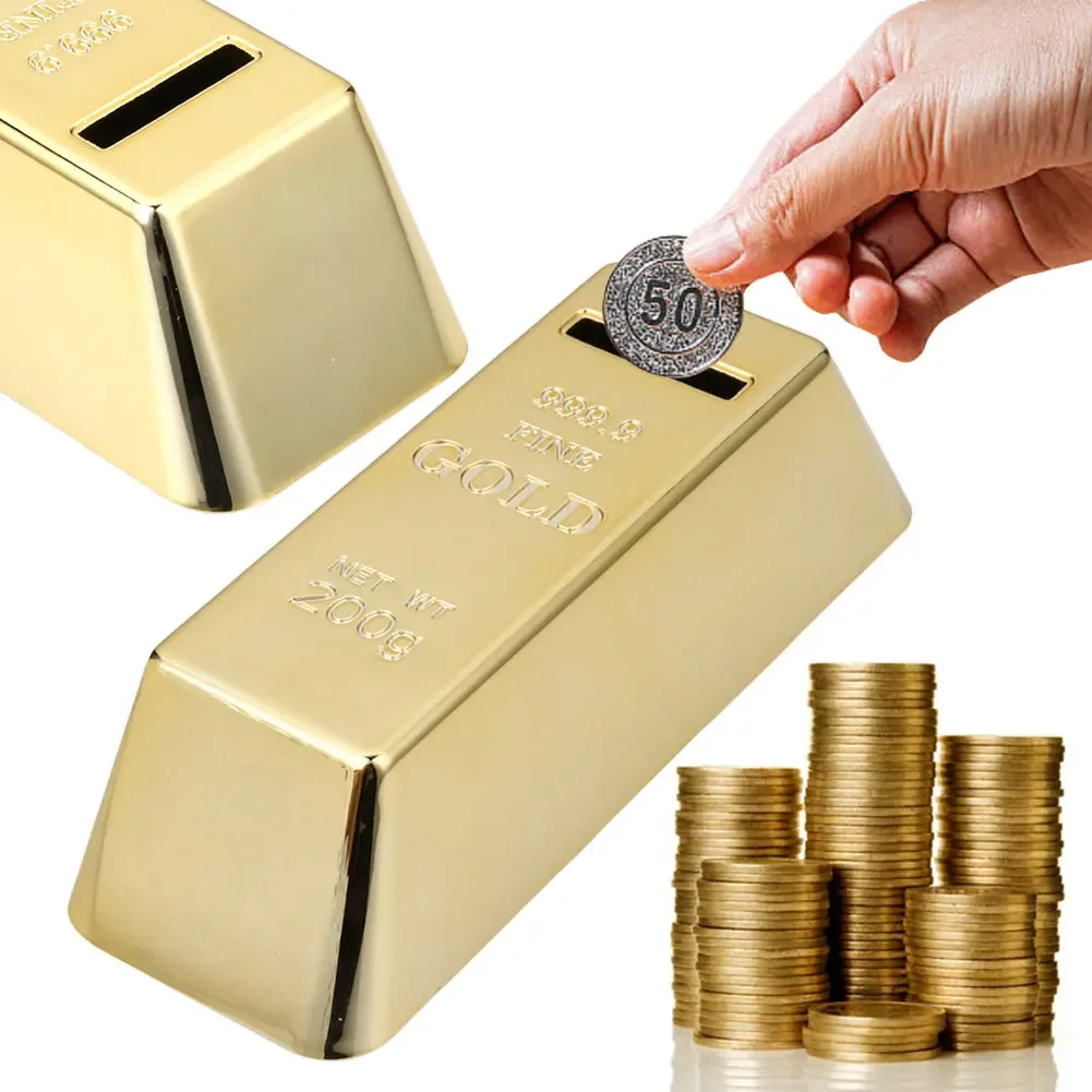 Bank Gold Piggy Coin Brick Money Bar Saving Pot Golden Kids Box Jar Fake Banks Bullion Prop Adults Unique Plastic Party Pirate