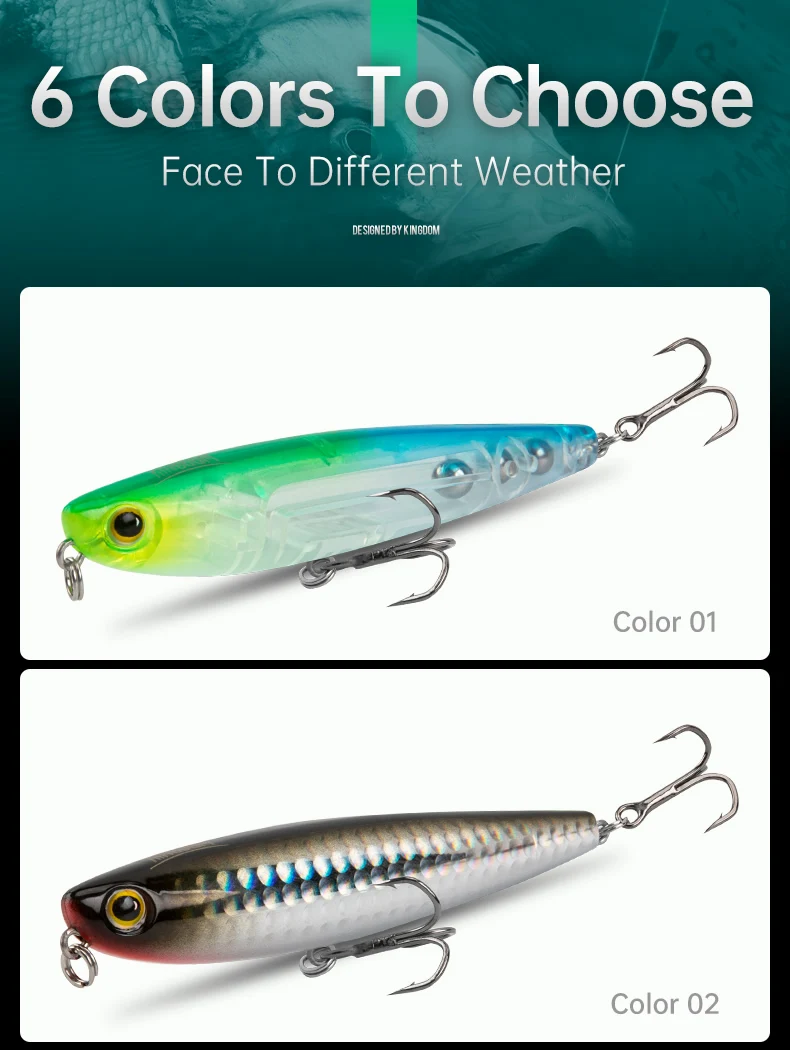 Kingdom Topwater Bleistift-Angelköder, 60 mm, 5,6 g, 90 mm, 11 g, Walking Dog Swimbaits, schwimmende künstliche Hartköder für Barsch, Hecht – Detail 15