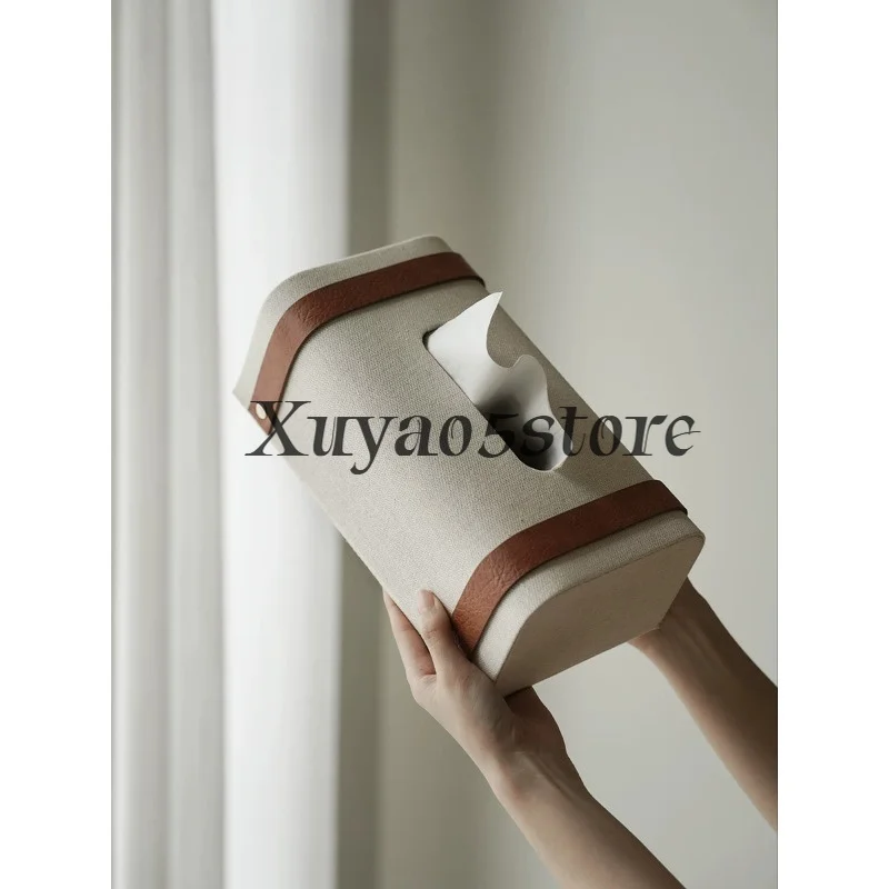 Modern Black Brown Leather Buyer Paper Box Living Room Ornaments Dining Table Coffee Table Decorations Tissue Box For Bedroom