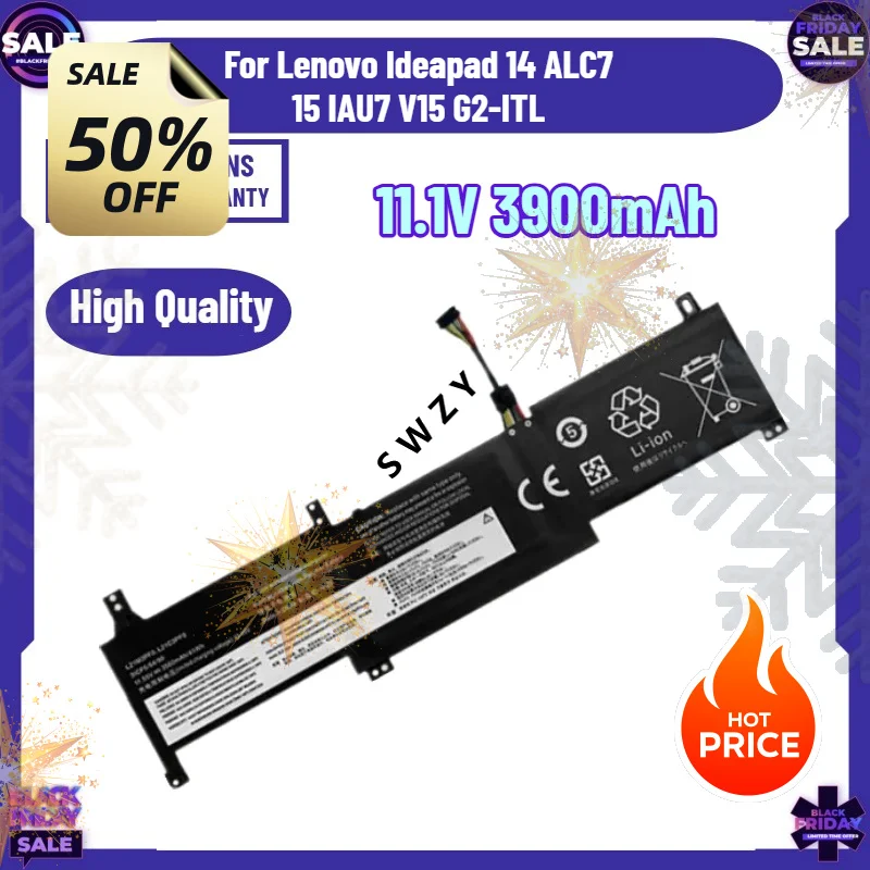SWZY Laptop Battery L21M3PF0 11.1V 3900mAh for Lenovo Ideapad 14 ALC7 15 IAU7 V15 G2-ITL Series L21D3PF0 L21C3PF0 L21L3PF0 L21M3