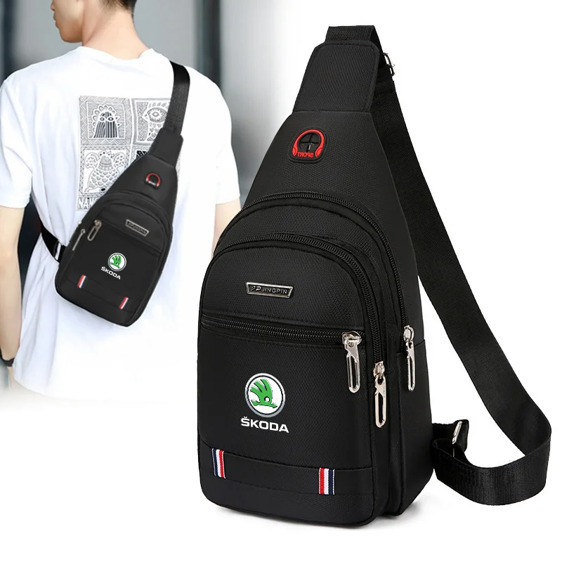 Car Logo Men\'s Casual Shoulder Bag Diagonal Messenger Crossbody For Skoda Rapid Kodiaq Karoq Fabia Kamiq MK3 Roomster Enyaq