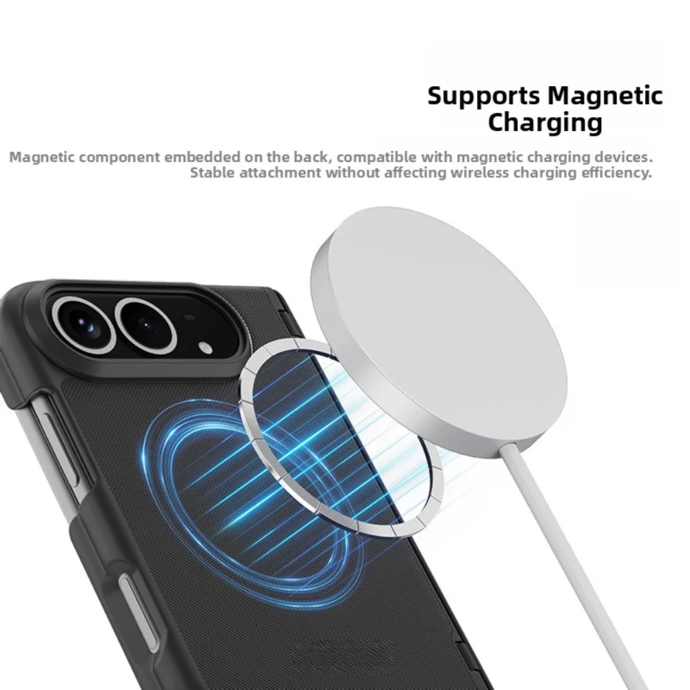 1pc Magnetic PU Phone Case Central Drop Protection Slims Cover Compatible With For Iphone Duo Black Gray Stylish Accessories
