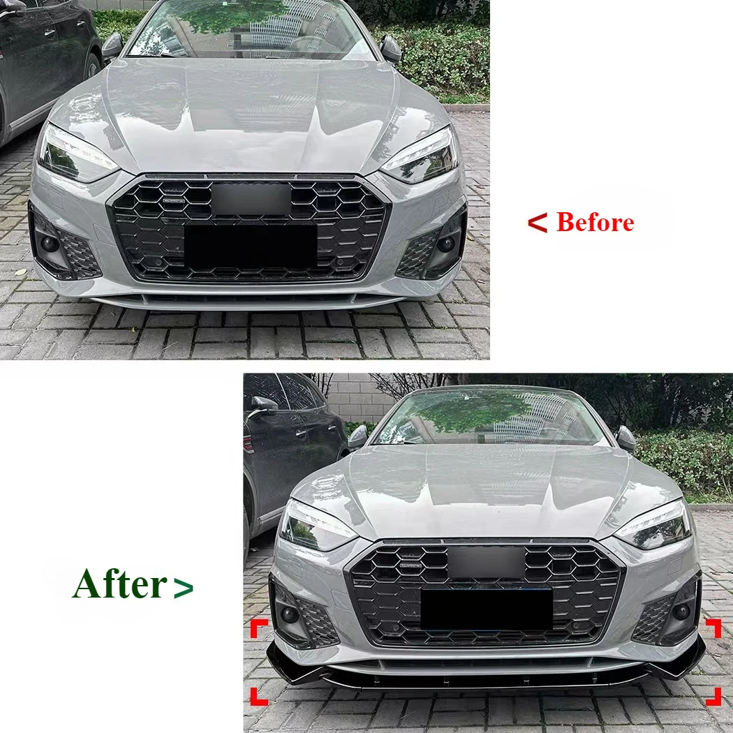 Car Front Bumper Lip Spoiler Splitter Diffuser Retrofit A5 8W TFSI TDI S-Line For Audi A5 S5 B9 B9.5 2020-2024 Facelift Bodykits