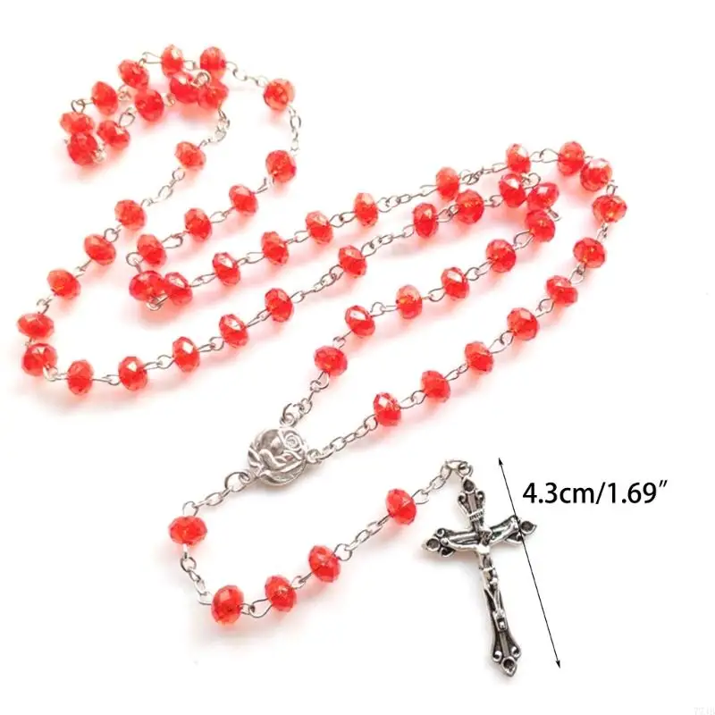 77JB Hạt pha lê dây chuyền Mân côi Cây thánh giá chéo dây áo len Chuỗi trang sức tôn giáo Công giáo Giới thiệu Girl Girl Prayer