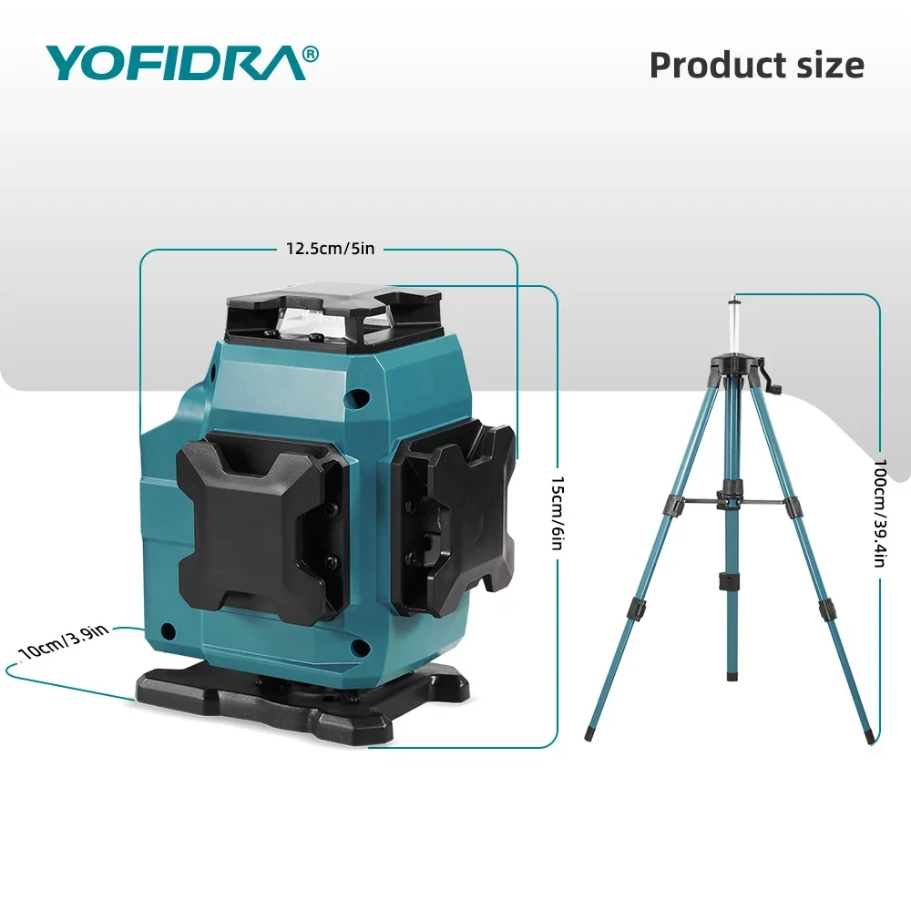 YOFIDRA 4D 16 Linien Ultra Leistungsstarker Grüner Strahl 360 ° Selbstnivellierende horizontale Lasernivelliergeräte mit 1-Meter-Stativ für Makita 21V-Akkus – Detail 16