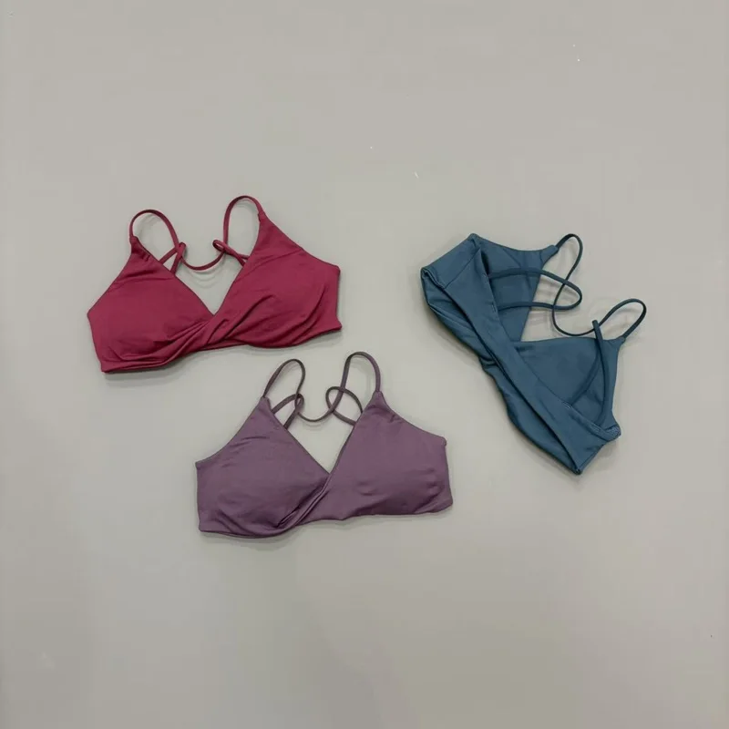 HISTELLO Vision Twist Front Sports Bra Women Cross Back Thin Strap Seamless Yoga Bra Running Gym Fitness Workout Sports Bras