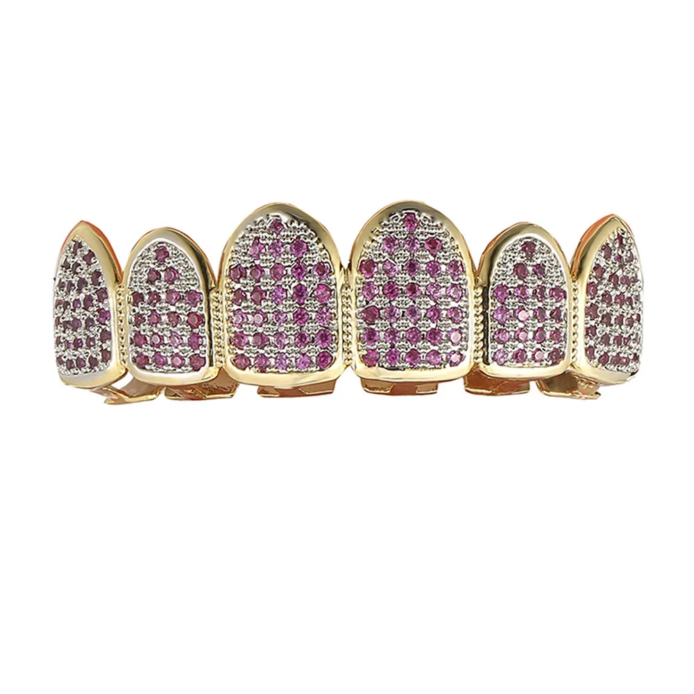 Hip Hop-Ensemble de grillades à dents de charbon violet pour hommes et femmes, Full CZ, Cubic Zunderes on Iced Out, Micro Top, Astronomical Charm Grills, Bijoux