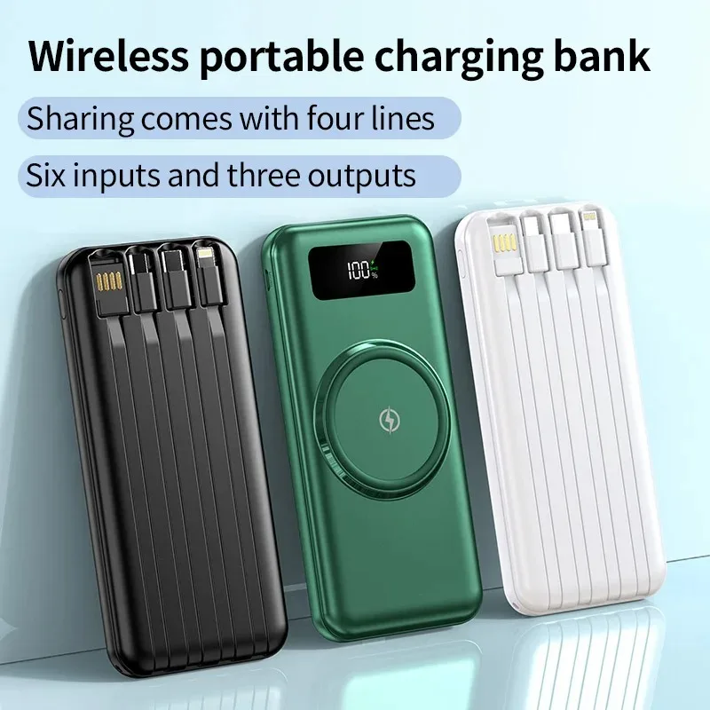 40000mAh Portable High Capacity Magnetic Mobile Charging Treasure With 4-In-1 Data Cable For Samsung Huawei Xiaomi Iphone