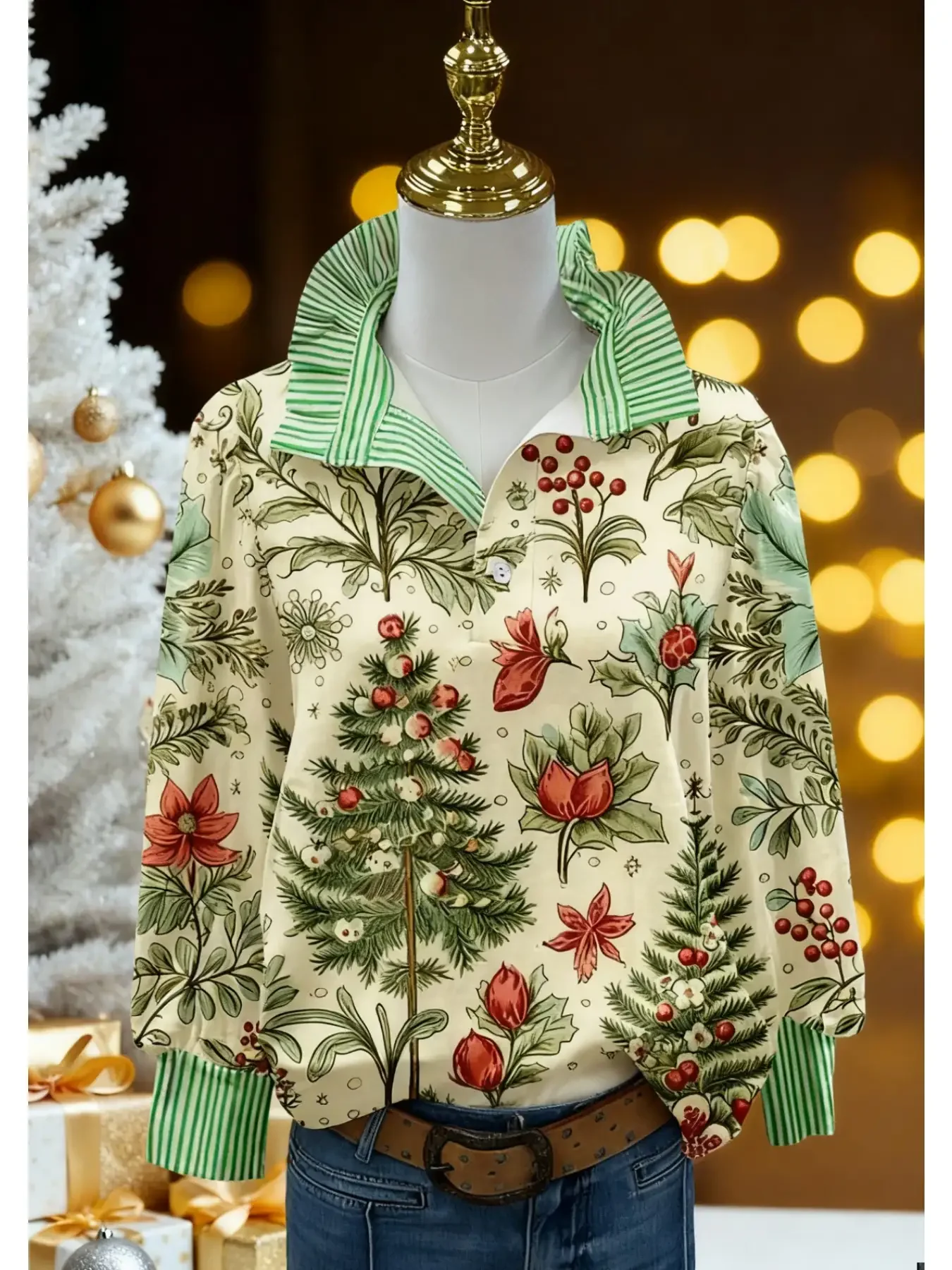 Ladies' elegant long sleeved shirt with stand up collar, Leisure elegance, combined with a sense of vitality