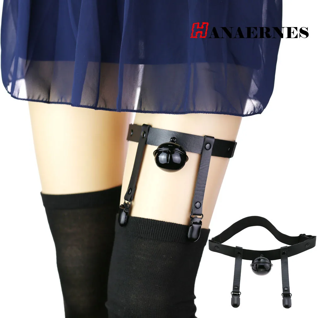 

Fashion Japanese and Korean Harajuku soft girl simple black bell leg ring Gothic punk leather elastic garter belt