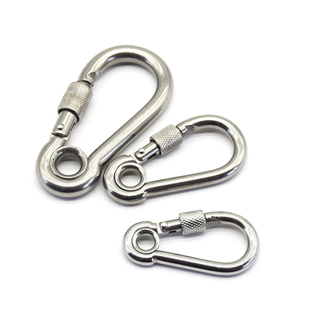 304 Stainless Steel Screw Lock Climbing Gear Carabiner Quick Links Safety Snap Hook Chain Connecting Ring Carabiner Chain Buckle