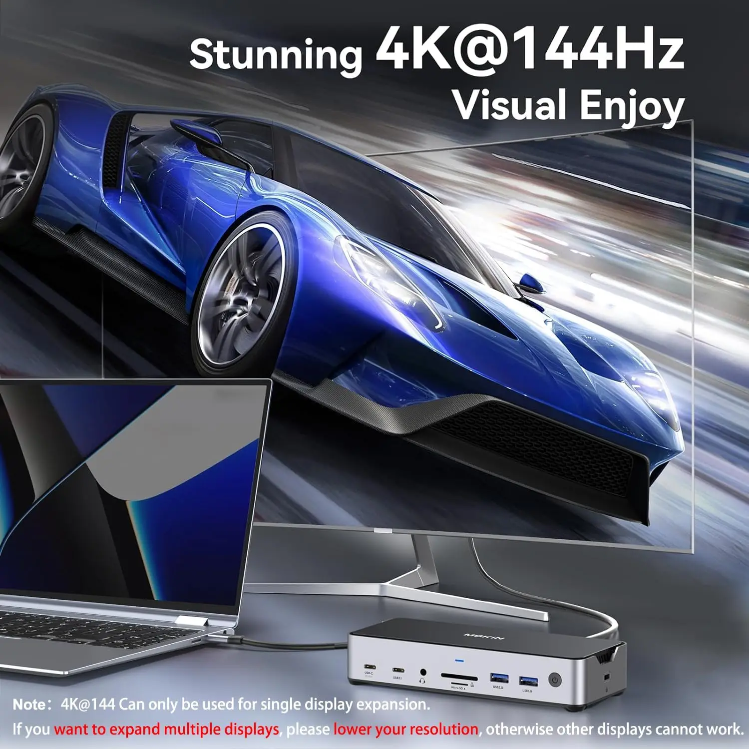 محطة إرساء MOKiN USB C 4K HDMI,USB3.1,DP,Ethernet,SD&TF,Audio,محول PD 100W لجهاز MacBook/Dell/HP/Lenovo usb لمحور 10Gbps #2