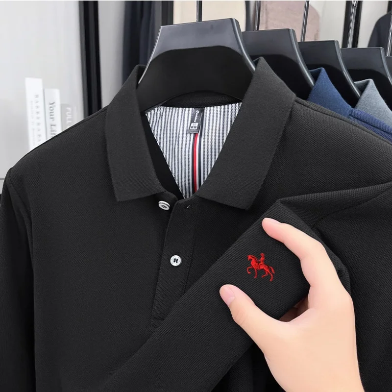 

100% pure cotton high-end spring autumn new men's long sleeved casual comfortable polo shirt exquisite brand pony embroidery top