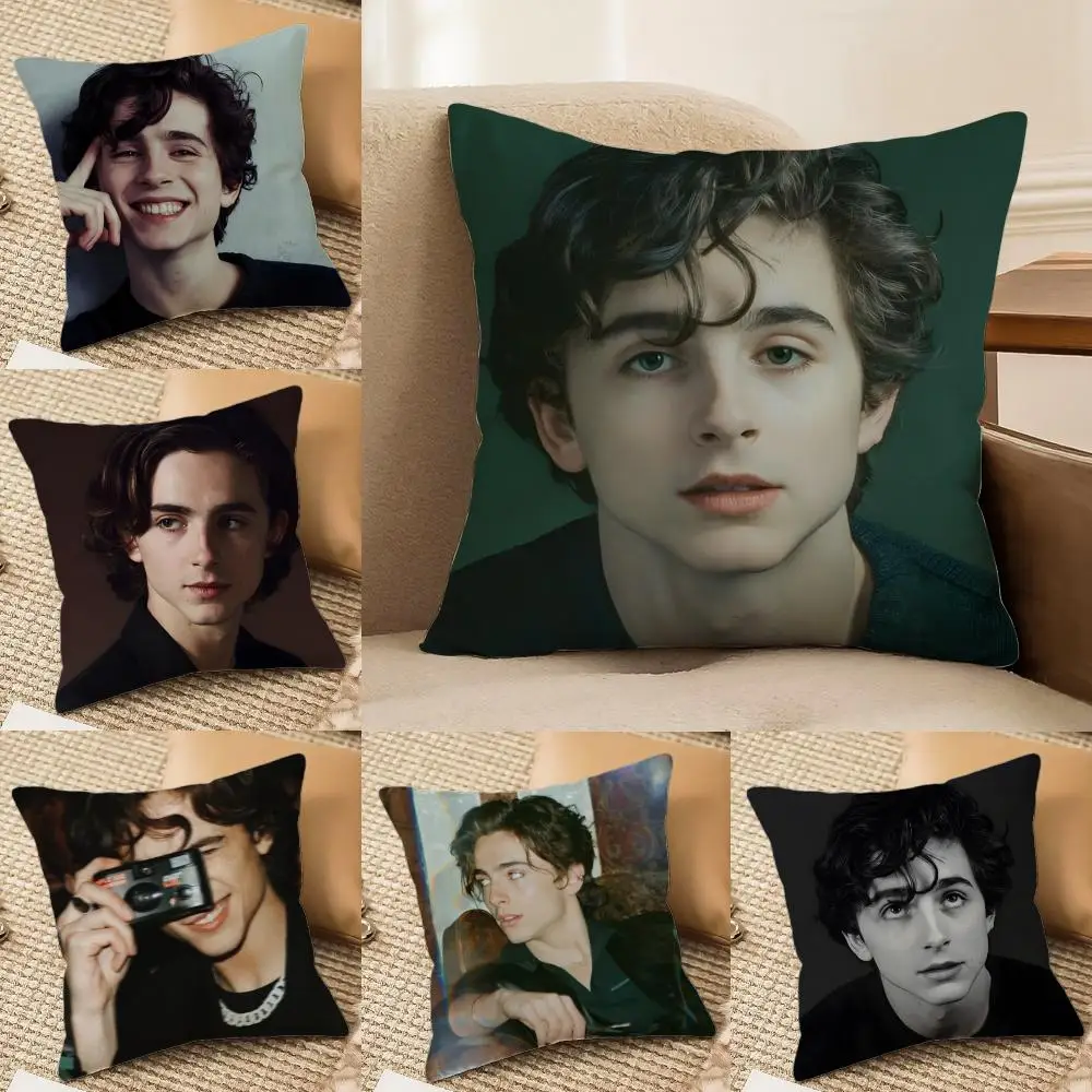 Star Timothee Chalamet Cushion Cover Plush Fabric Soft Double-Sided Printed Sofa Warm Winter Home Gift Pillow Cover