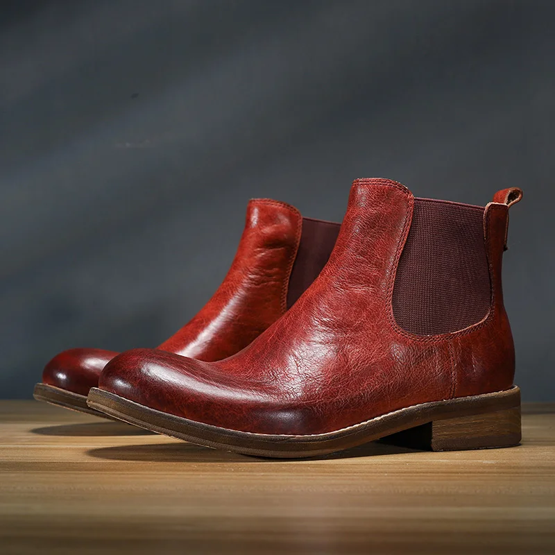 

Handmade Men Chelsea Boots Round Toe Genuine Leather British Vintage Ankle Boots Outdoor Work Shoes Luxury Motorcycle Boots