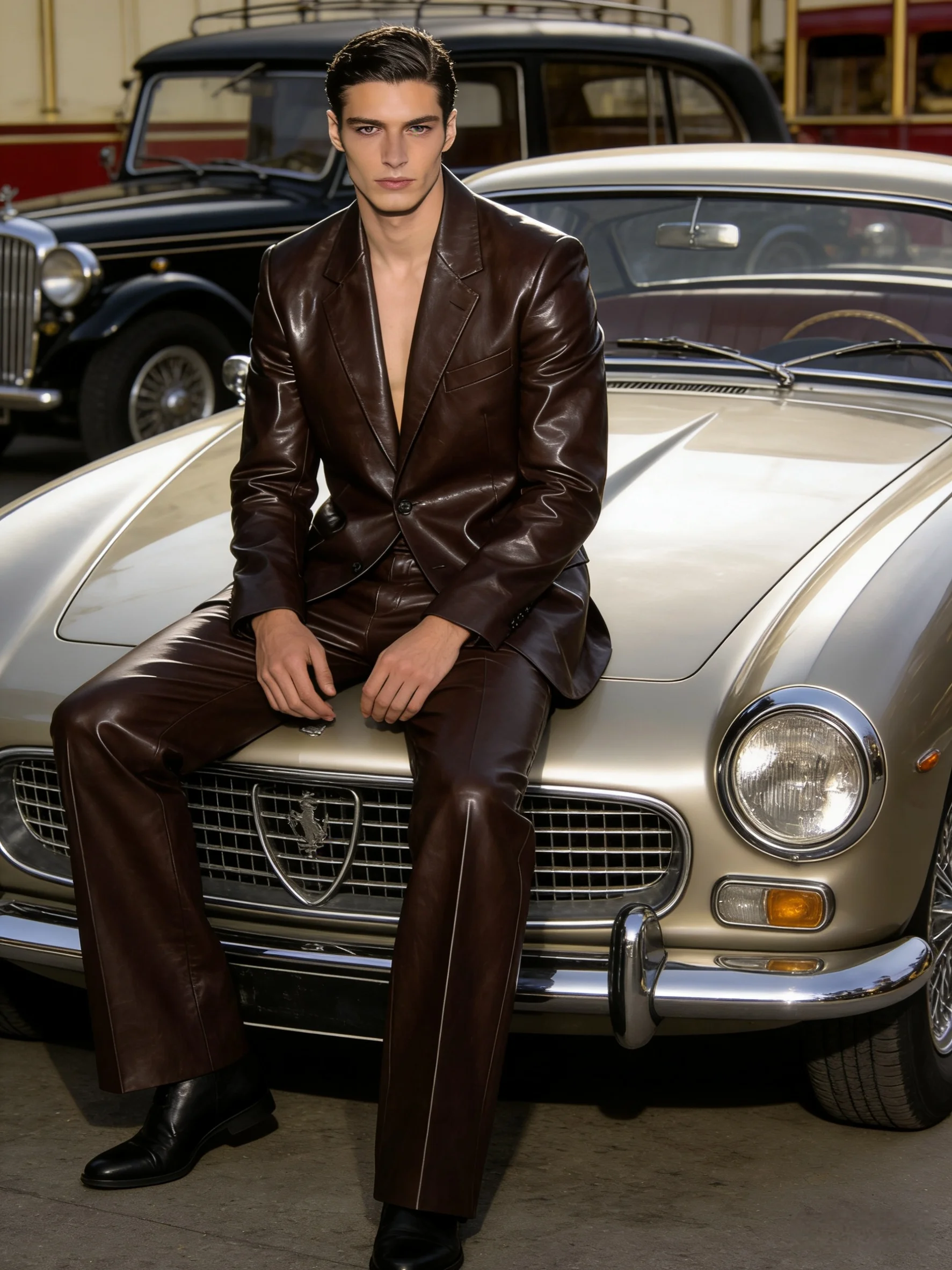 Brown Leather Men Suit Set 2 P - огляд і ціна Men Formal Wear Brown