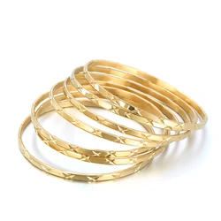 Dubai Gold Bangles For Women Men18k Gold Color Wide 6MM Bracelets African/ European/ Ethiopia Jewelry Bangles