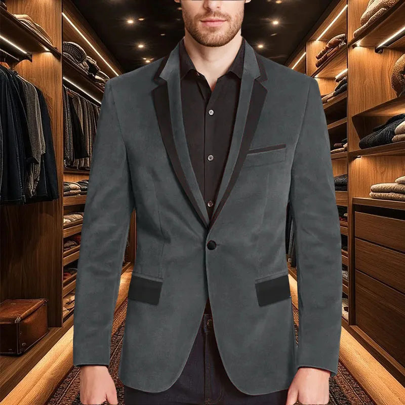 Herrenanzugmantel aus Samt, einreihig, schmale Passform, Herren-Blazer, Business-Casual, maßgeschneiderte Goom-Jacke für Hochzeitsbankett