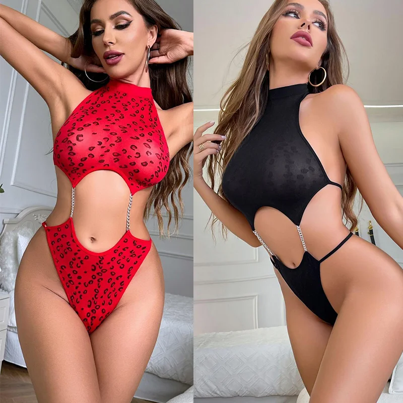 Bodysuit Leopard print tight binding passionate SM training jumpsuit sexy lingеrie set women\'s sexi body sissyfikation Sex shop
