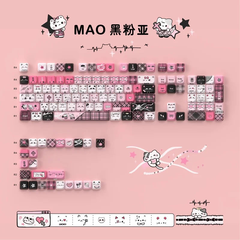 

MAO Small Full Set Keycaps Cute Theme 123 Key Five sided Heat Sublimation Cross Keycaps Ergonomic PBT Material Transparent MAO