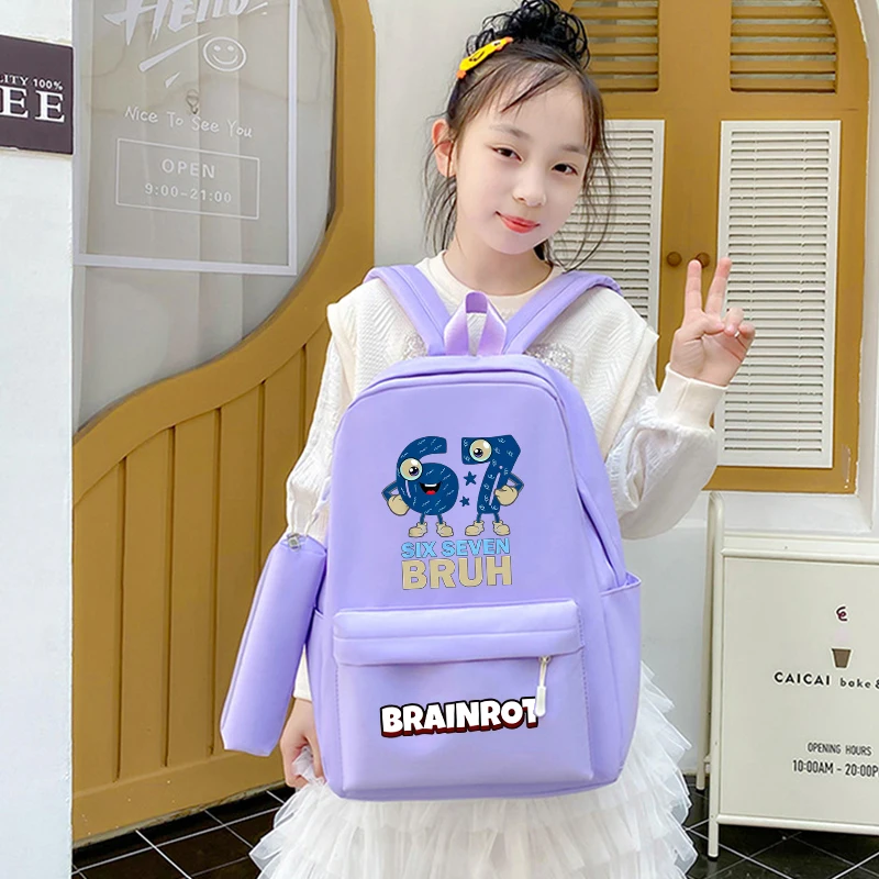 67 Six Seven Steal A BrainRot Large Capacity Casual Backpack Fashionable Travel Bag Simple College Style Schoolbag Satchels