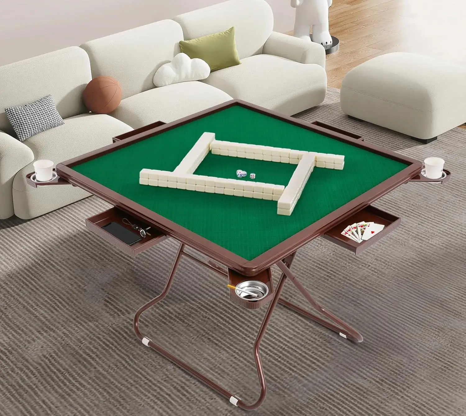 

Foldable Mahjong Table with Drawers and Cup Holders, 34.65 * 34.65 * 28.74in