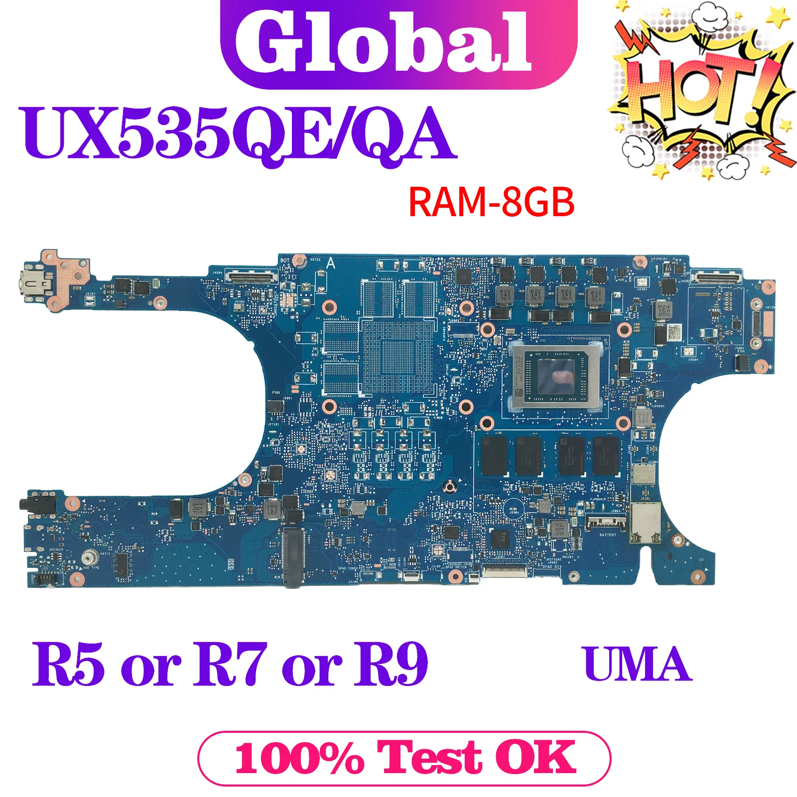 

KEFU Mainboard For ASUS UX535QE UM535QA BM535QE UM535QE UX535QA UX535Q UM535Q BM535Q Laptop Motherboard R5 R7 R9 8GB-RAM UMA